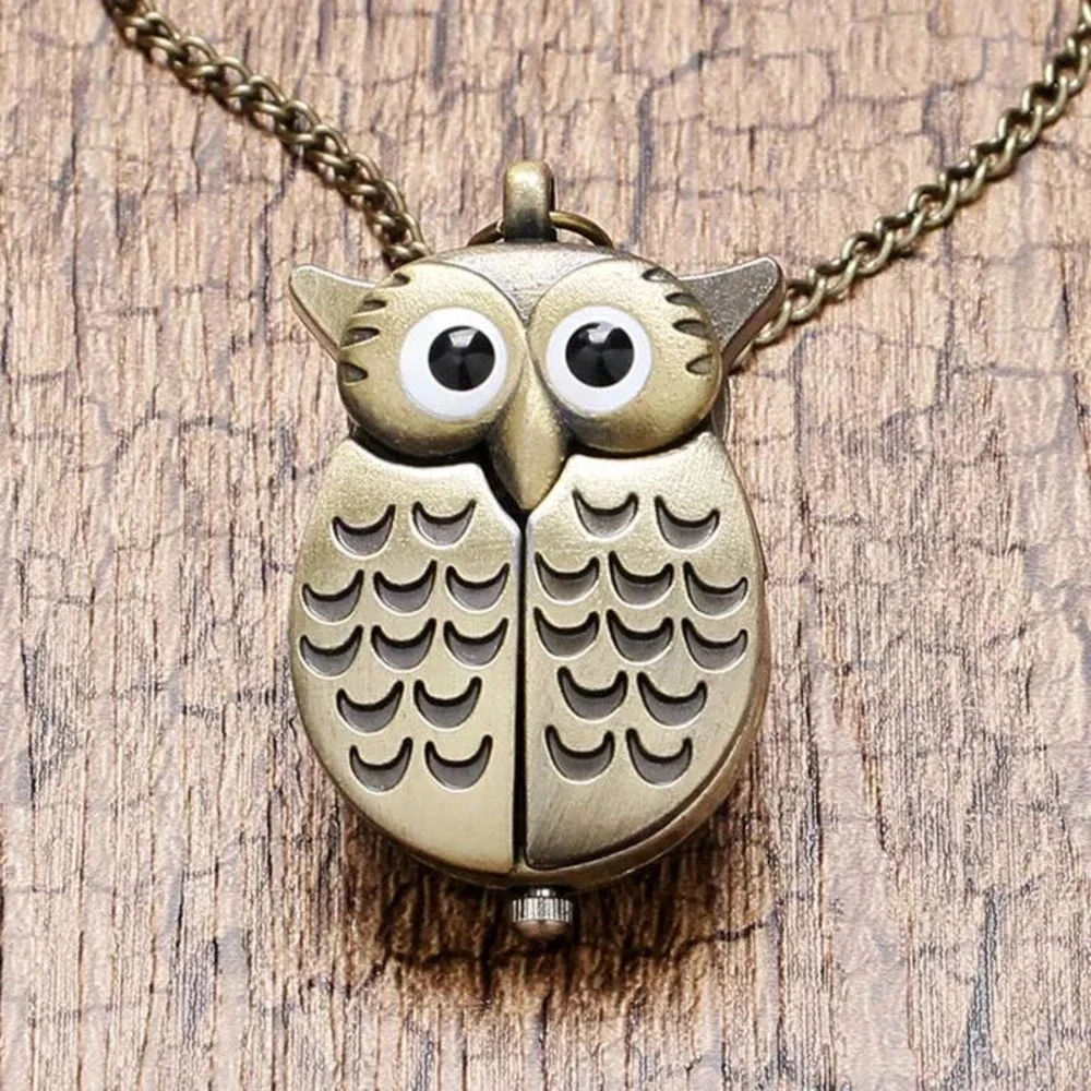 Owl Watch Pendant NEW Bronze Metal Pocket Watch Necklace - Picture 2 of 13